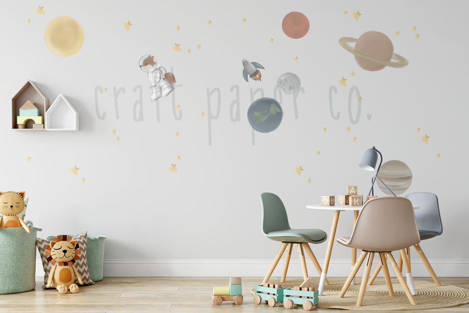 Uzay Sticker Seti Erkek Çocuk Odası Duvar Sticker — El çizimi çocuk odası duvar sticker | Craft Paper Co
