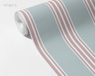 Burgundy & Dusty Blue Stripe Wallpaper Mural; burgundy and blue stripes on an unrolled roll | Craft Paper Co