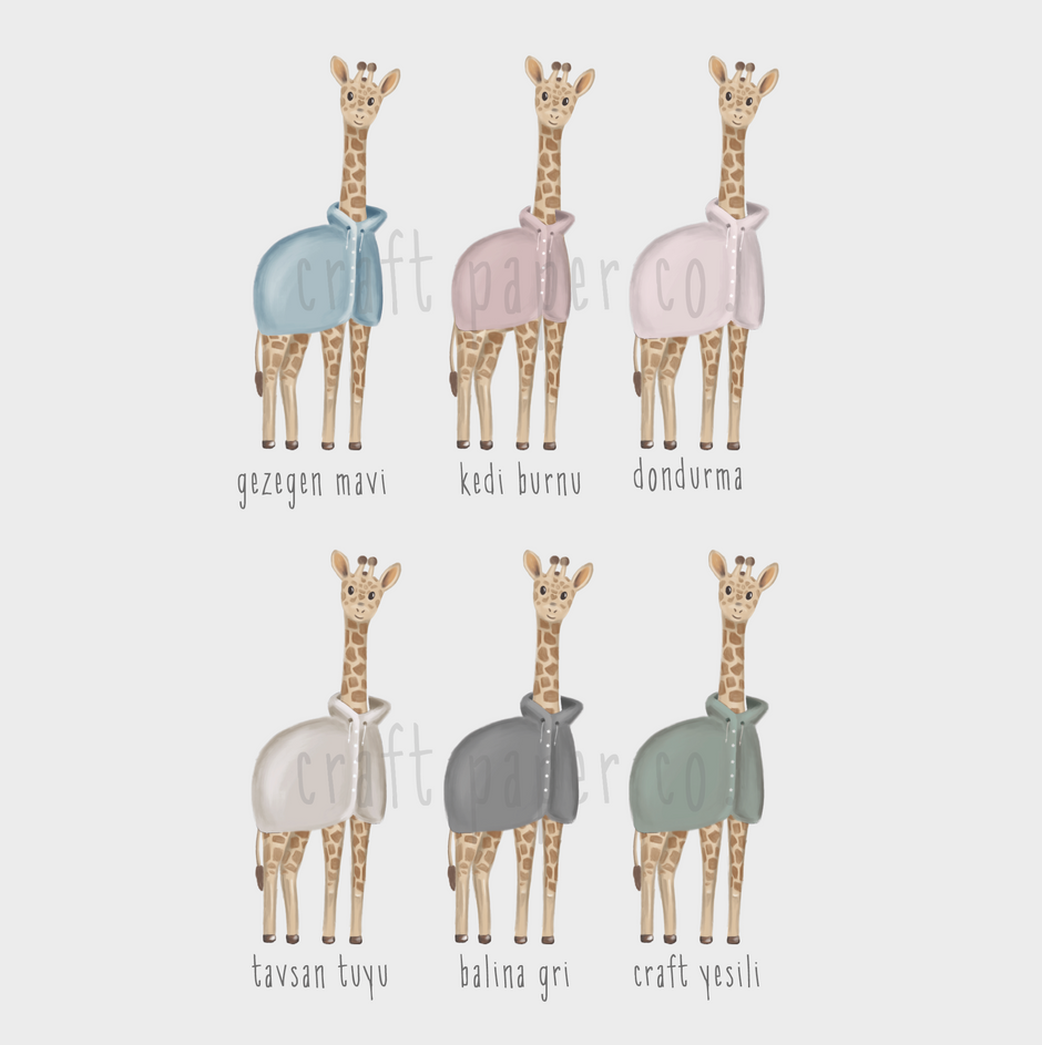 Yağmurluk Giyen Zürafa Çocuk Odası Duvar Sticker — detay görünümü | Craft Paper Co