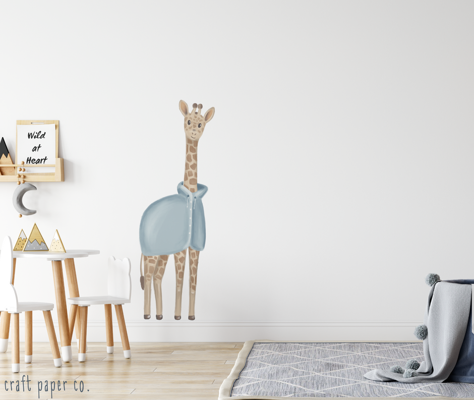 Yağmurluk Giyen Zürafa Çocuk Odası Duvar Sticker — El çizimi çocuk odası duvar sticker | Craft Paper Co