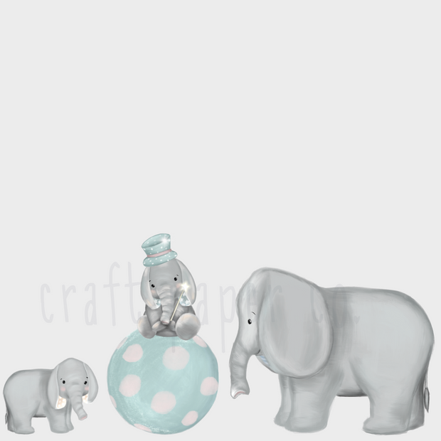 Yavru Filler Ve Anneleri Bebek Odası Duvar Sticker tasarımı; anne fil, mint puantiyeli topun üzerindeki yavru fil ve üçüncü yavru | Craft Paper Co