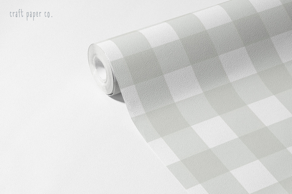 Yeşil Pötikare Duvar Kağıdı; açılmış rulo üzerinde yaklaşık 5 cm adaçayı yeşili kareler | Craft Paper Co